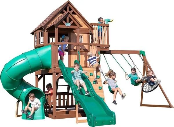 Backyard Discovery Skyfort III Cedar Swing Set w/ Tube Slide – DIY - Image 9